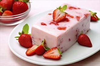 Traditional Italian Strawberry Semifreddo dessert on plate. KI generiert, generiert AI generated