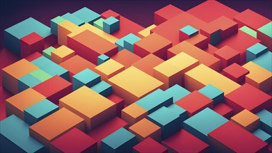 Illustration of a flat background with vibrant colored squares in isometric 3d, AI generated,