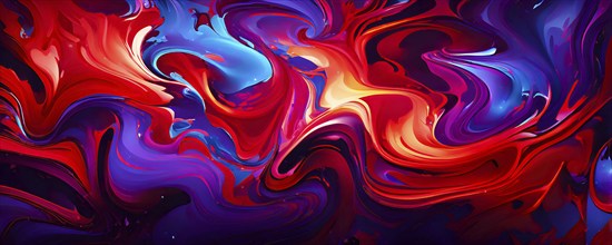 Abstract swirled pattern intertwining gradients of vibrant red and purple colors, AI generated