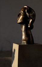 Bronze bust of Sophia de Mello Breyner Andresen, head, woman, at the Miradouro da Graça viewpoint,