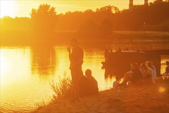 Summer evening at the Blue Wonder on the Elbe, Dresden Loschwitz, Dresden, Saxony, Germany, Europe