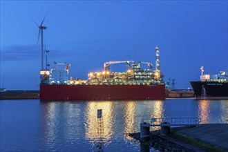 EemsEnergyTerminal, floating LNG terminal in the seaport of Eemshaven, tankers bring liquefied