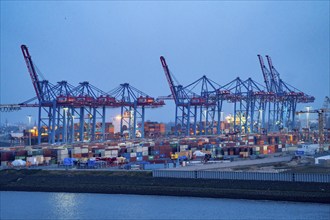 Container terminal Tollerort, container ships are loaded and unloaded, one of 4 container terminals