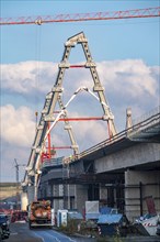 New construction of the A1 motorway bridge over the Rhine near Leverkusen, after completion of the