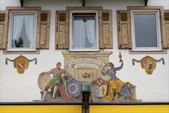 House facade with Lüftlmalerei, Garmisch, Garmisch-Partenkirchen, Upper Bavaria, Bavaria, Germany,