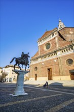 Equestrian statue in front of Pavia Cathedral, Lombardy, Italy, Europe