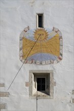 Sundial at the parish church of St Oswald, Seefeld, Tyrol, Austria, Europe