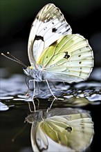 Close-up of a cabbage white butterfly (Pieris rapae), with its fine, pale wings and the subtle