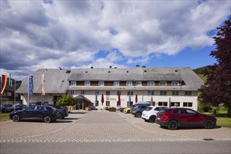 Hotel Rössle Bernau and car park in the Innerlehen district, Bernau im Schwarzwald, Black Forest,