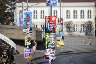 State election in Brandenburg 2024: parties canvass for votes on election posters. Potsdam,