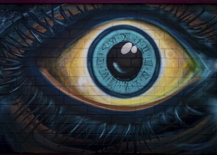 Graffiti eye, Seligenstadt, Hesse, Germany, Europe