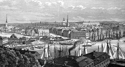 View of Stockholm in Sweden, in 1885, Historical, digital reproduction of an original from the 19th