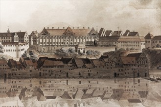 View of the town of Meersburg around 1790, New Castle, copperplate engraving by Johann Heinrich