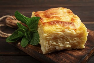 Achma, khachapuri, Georgian cuisine, homemade, no people, on a wooden background