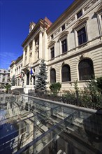 In the centre, National Bank building in Lipscani Street, Leipziger Street, Bucharest, Romania,