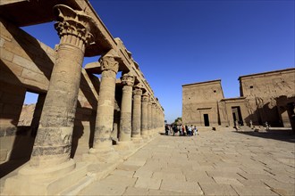 Temple of Isis, Temple of Philae on the island of Agilkia, Temple of Isis, tourists in front of the