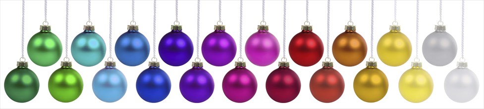 Christmas baubles hanging jewellery banner Christmas baubles decoration cut-out isolated in