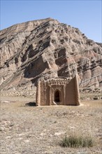 Ancient mausoleum, erosion landscape, Naryn province, Kyrgyzstan, Asia