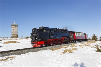 Steam train of the Brockenbahn railway Steam railway on the Brocken, Germany, Europe