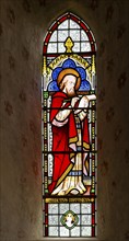 Stained glass window of Saint Matthew by Horwood 1878, church of Saint Mary the Virgin, Silchester,