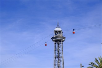 Cable car at the harbour, Port Cable Car, Port Station Telefèric del Port, Barcelona, Catalonia,