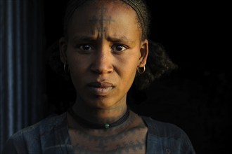 Portrait of a frightened young woman. She belongs to the Agaw ethnic group. northern Ethiopia. She