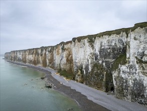 Aerial view of the Alabaster Coast in a light haze, Saint-Valery-en-Caux, Normandy, France, Europe