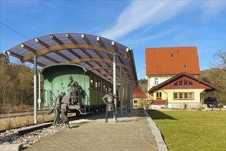 Durlesbach railway station, opened in 1849 and decommissioned in 1984, railway monument, railway