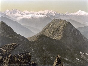 Eggishorn, Panorama, Bernese Oberland, Switzerland, Historic, digitally restored reproduction from