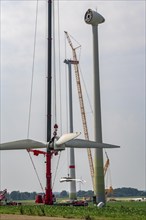 Dismantling of a wind power plant in a wind farm near Issum, 9 older wind turbines from the