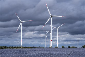 Solar park and wind farm near Morschheim, part of the municipality of Kirchheimbolanden,