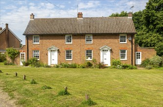 Two semi-detached houses in village of Shottisham, Suffolk, England, UK