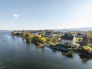 Aerial view of the north-western tip of the island of Reichenau with the district of Niederzell and