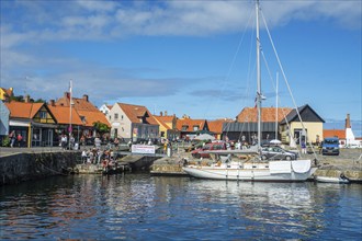 The harbor in Gudhjem, Bornholm, Baltic Sea, Denmark, Scandinavia, Europe