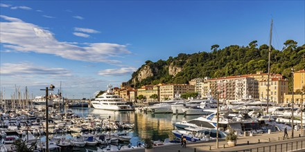 Boats and yachts in the harbour of Nice, Côte d'Azur, France, Europe