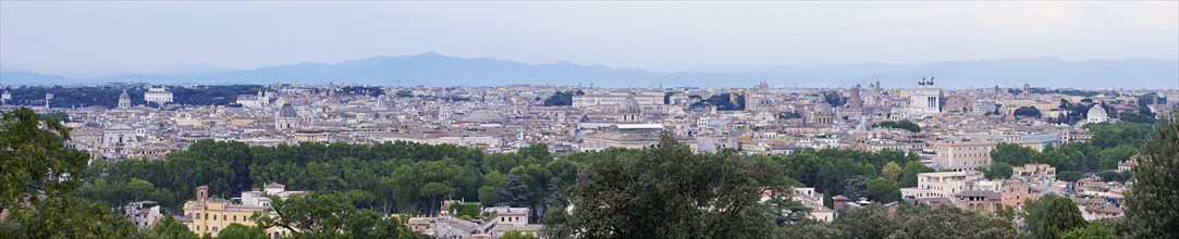 View of the city from the Gianicolo viewpoint with the Vittorio Emanuele II monument, Rome, Lazio,