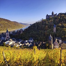 View of Bacharach with Stahleck Castle, hilltop castle above the Rhine, UNESCO World Heritage Upper