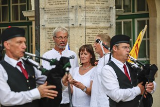 Bagpipe orchestra with singers, Pipe concert, Sigmaringen, Baden-Württemberg, Germany, Europe