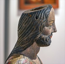 Detail of the Palmesel, wooden figure from around 1380, head of Christ, Hohenzollerisches