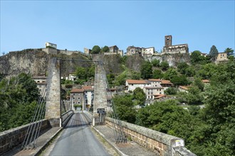 Chilhac, suspension bridge over the Allier River, Haute-Loire, Auvergne-Rhone-Alpes, France, Europe