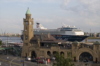 Europe, Germany, Hamburg, Elbe, harbour, passenger ship Mein Schiff 1, St. Pauli Landungsbrücken,