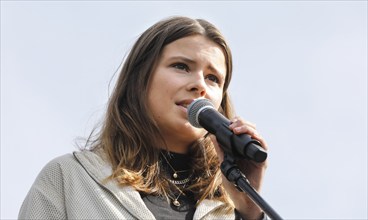 Luisa Neubauer speaks during the Fridays for Future demo. Fridays for Future demands on all