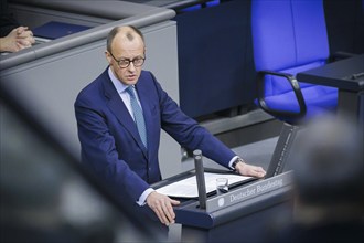 Friedrich Merz, CDU, Member of the Bundestag, recorded during the general debate in the Bundestag.