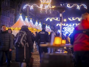 Christmas market on the main street in Dresden Neustadt, Dresden, Saxony, Germany, Europe