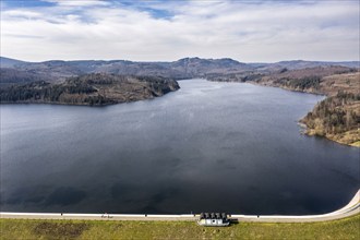 Dam of the Granetal dam. The dam has a capacity of 46.4 million cubic metres of water, Langelsheim,