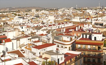 Cityscape view over rooftops in barrio Macarena, Seville, Spain, Europe