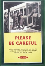 Vintage British Railways rail safety poster, Swanage railway station, Dorset, England, UK