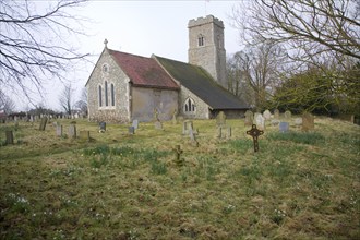 St Margaret's church in foggy weather, Shottisham, Suffolk, England, United Kingdom, Europe