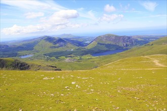 Llyn Cwellyn landscape from Mount Snowdon, Gwynedd, Snowdonia, north Wales, UK