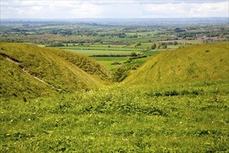 Chalk scarp slope with dry valleys at Roundway Hill, a special place for wildlife, near Devizes,